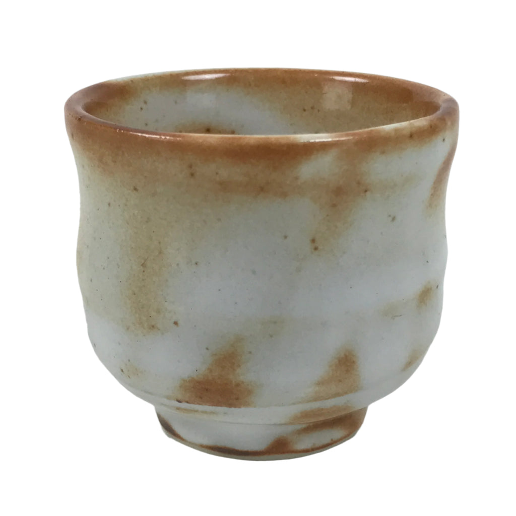 Japanese Ceramic Sake Cup Vtg Tsubomi Ochoko Red Shino Ware Brown White G289