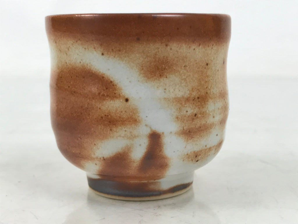 Japanese Ceramic Sake Cup Vtg Tsubomi Ochoko Red Shino Ware Brown White G290
