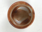 Japanese Ceramic Sake Cup Vtg Tsubomi Ochoko Red Shino Ware Brown White G290