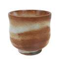 Japanese Ceramic Sake Cup Vtg Tsubomi Ochoko Red Shino Ware Brown White G290