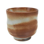 Japanese Ceramic Sake Cup Vtg Tsubomi Ochoko Red Shino Ware Brown White G290