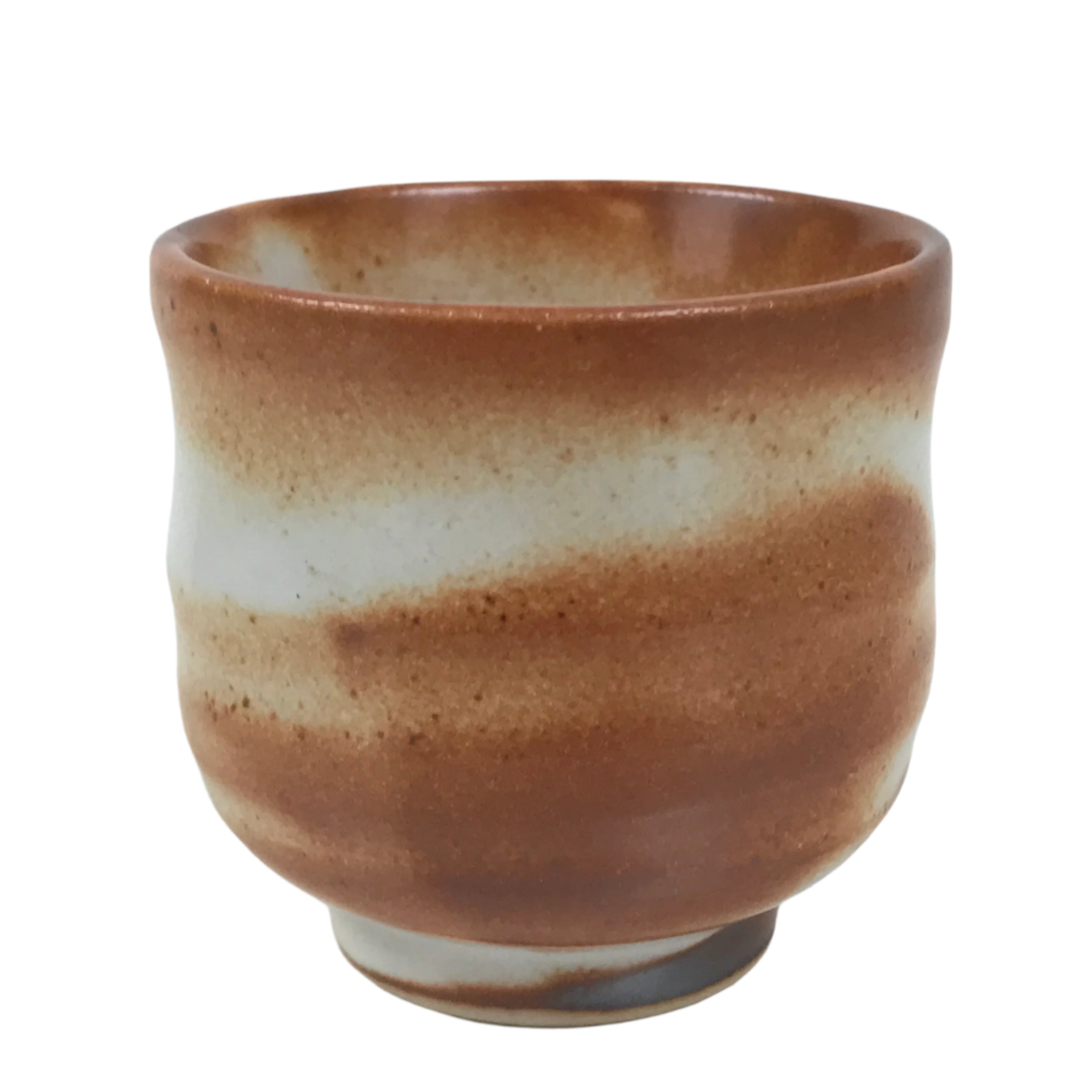 Japanese Ceramic Sake Cup Vtg Tsubomi Ochoko Red Shino Ware Brown White G290