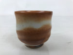 Japanese Ceramic Sake Cup Vtg Tsubomi Ochoko Red Shino Ware Brown White G291