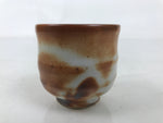 Japanese Ceramic Sake Cup Vtg Tsubomi Ochoko Red Shino Ware Brown White G291