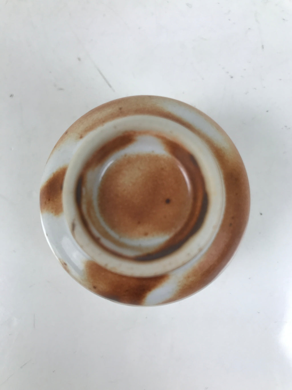 Japanese Ceramic Sake Cup Vtg Tsubomi Ochoko Red Shino Ware Brown White G291