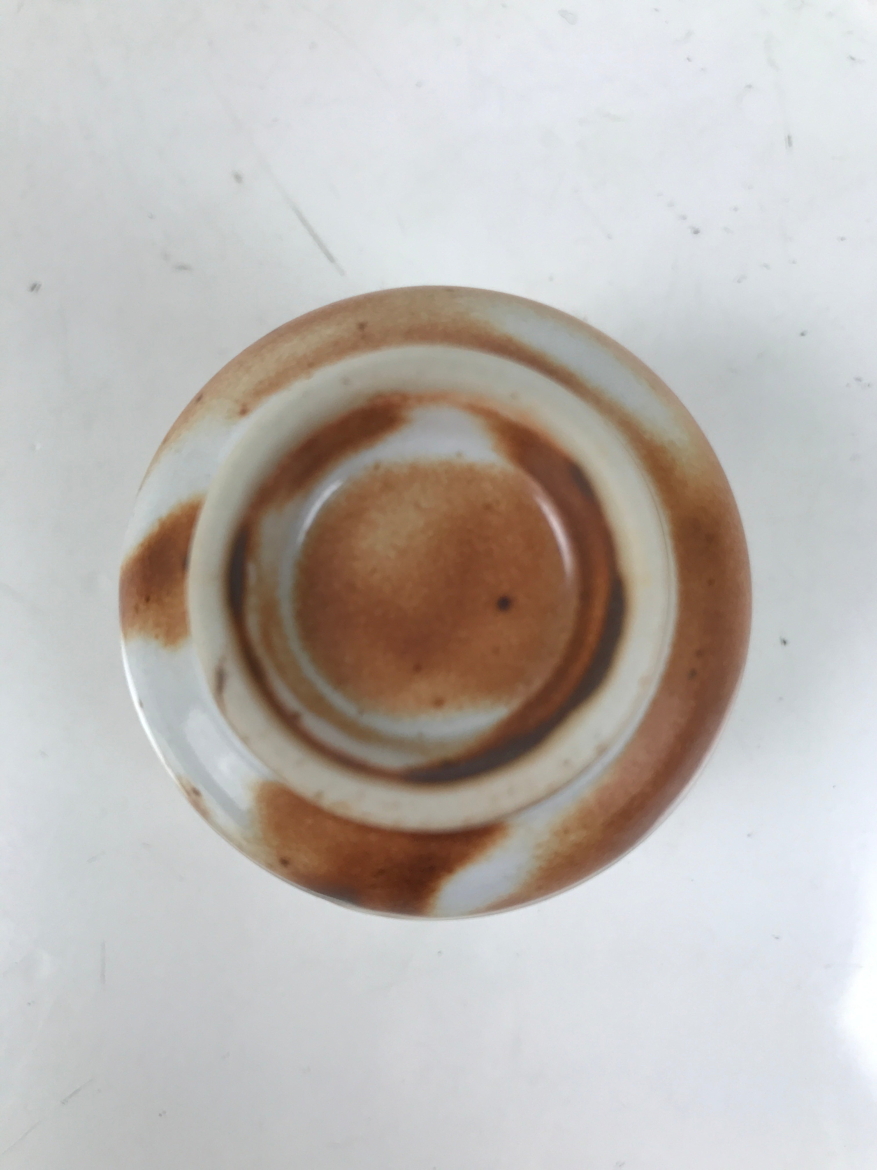 Japanese Ceramic Sake Cup Vtg Tsubomi Ochoko Red Shino Ware Brown White G291