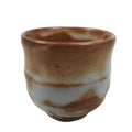 Japanese Ceramic Sake Cup Vtg Tsubomi Ochoko Red Shino Ware Brown White G291