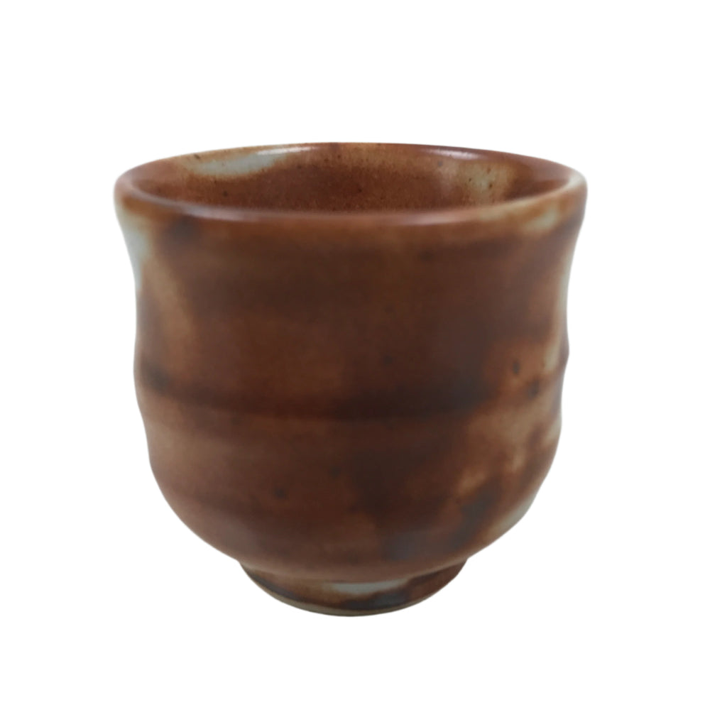 Japanese Ceramic Sake Cup Vtg Tsubomi Ochoko Red Shino Ware Brown White G292