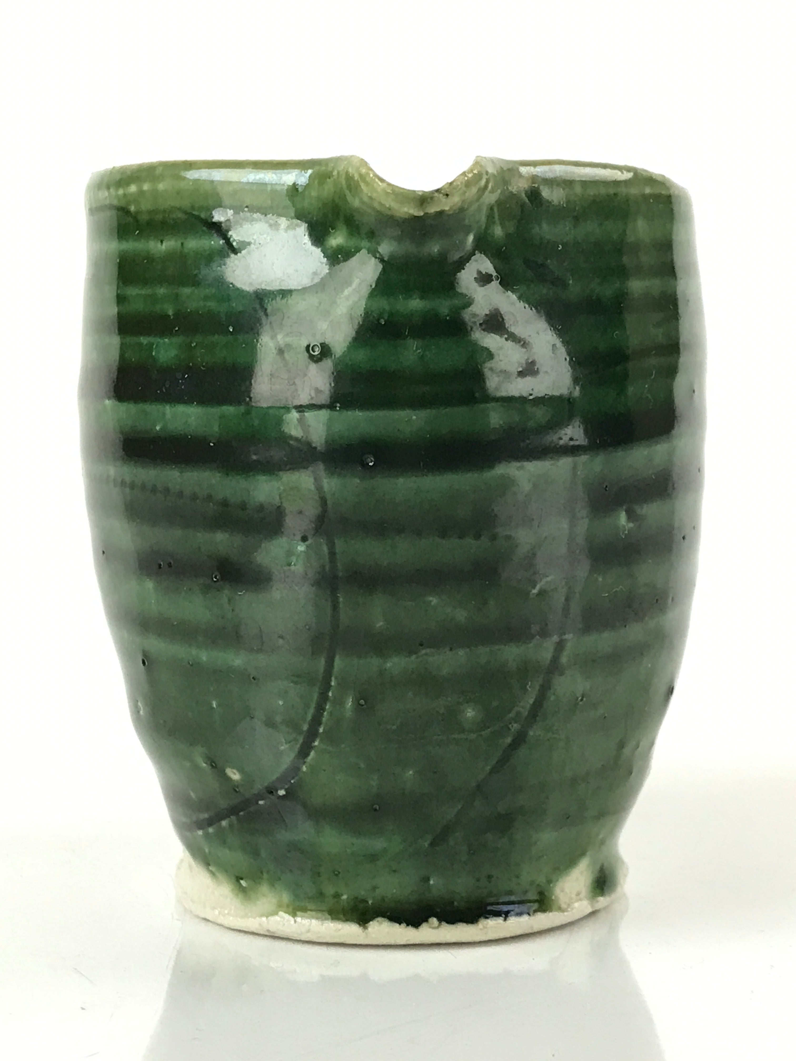 Japanese Ceramic Sake Pourer Tokkuri Cup Vtg Katakuchi Dark Green Glaze PY642