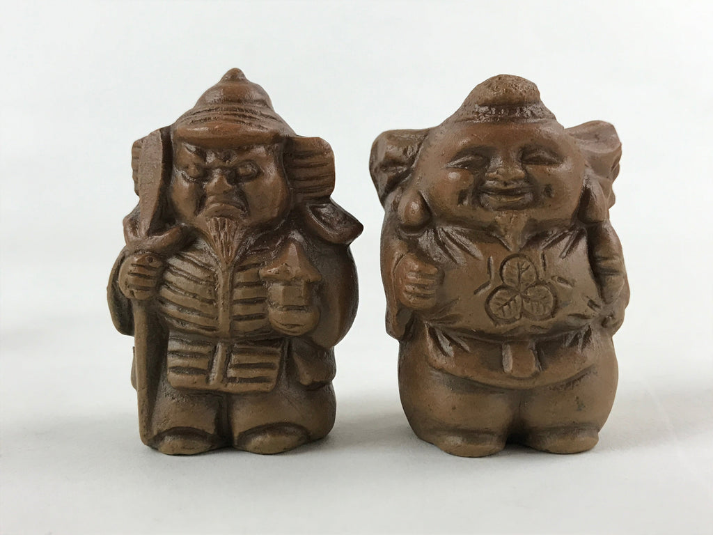 Japanese Ceramic Seven Lucky Gods Figurine Set Vtg Decoration Stand Brown BD933
