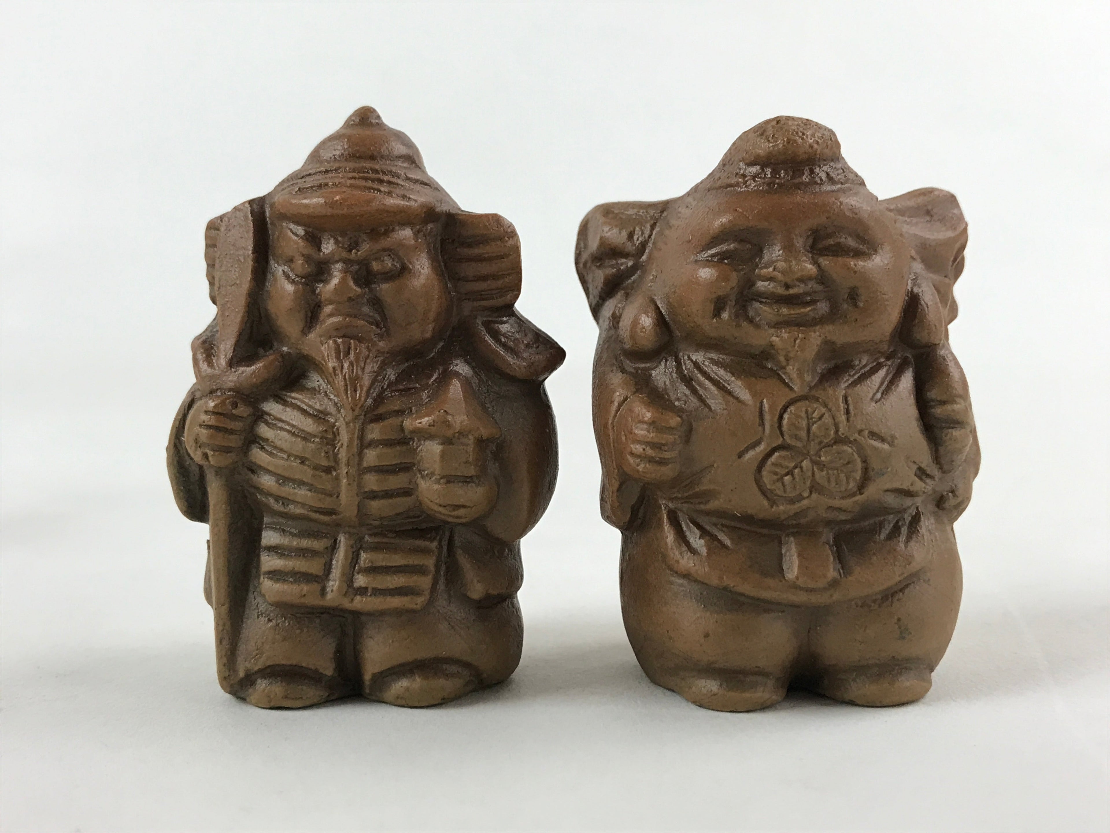 Japanese Ceramic Seven Lucky Gods Figurine Set Vtg Decoration Stand Brown BD933