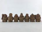 Japanese Ceramic Seven Lucky Gods Figurine Set Vtg Decoration Stand Brown BD933