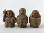 Japanese Ceramic Seven Lucky Gods Figurine Set Vtg Decoration Stand Brown BD933