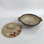 Japanese Ceramic Shino Ware Donabe Nabe Pot Vtg Hotpot Pottery Plants Brown Y57