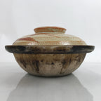 Japanese Ceramic Shino Ware Donabe Nabe Pot Vtg Hotpot Pottery Plants Brown Y57