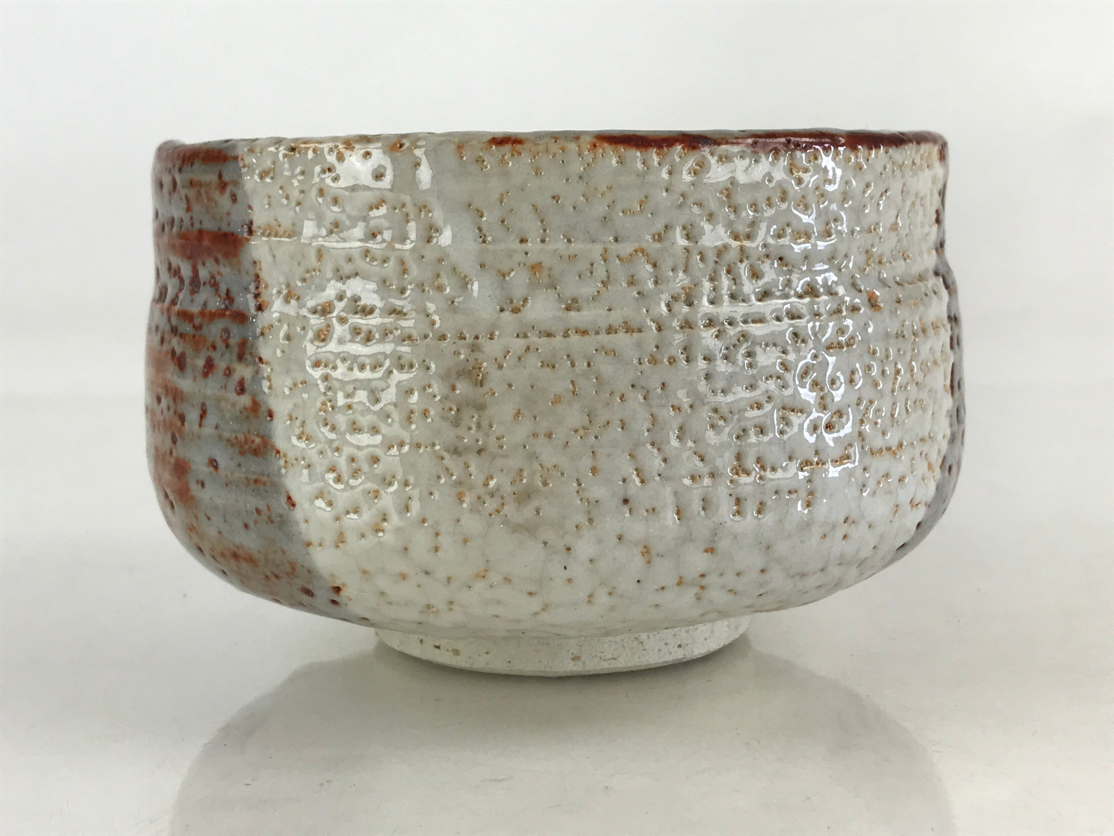 Japanese Ceramic Shino Ware Green Tea Bowl Vtg Chawan Tea Ceremony Matcha GTB989