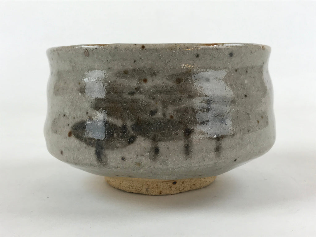 Japanese Ceramic Shino Ware Green Tea Bowl Vtg Gray Matcha Chawan Sado PX709
