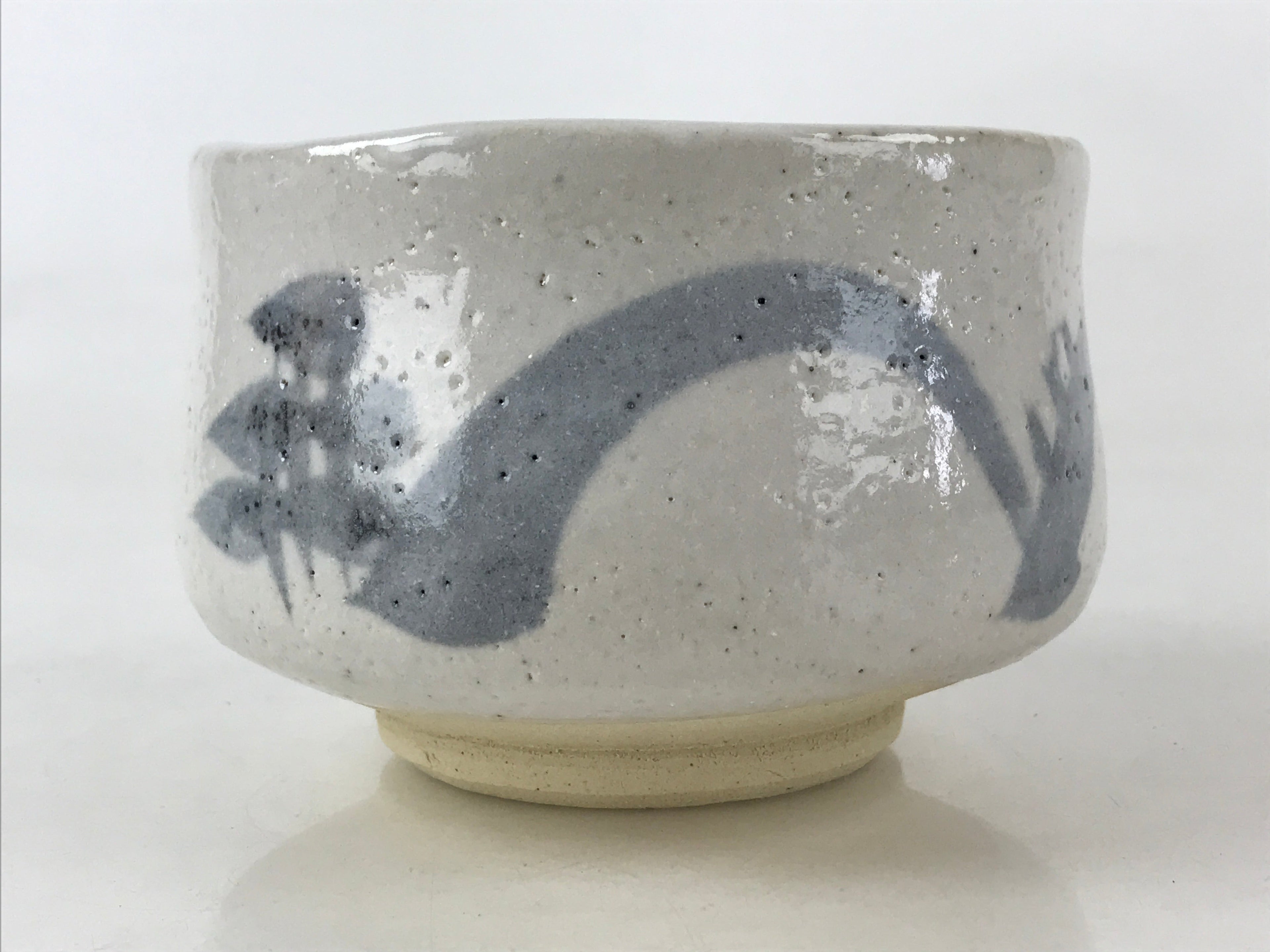 Japanese Ceramic Shino Ware Green Tea Bowl Vtg White Matcha Chawan Sado PX684
