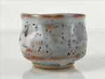 Japanese Ceramic Shino Ware Sake Cup Vtg Tsubomi Guinomi Light Blue White G160