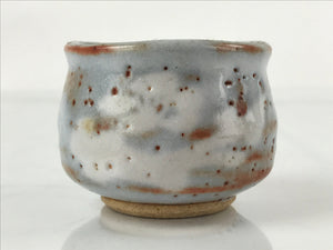 Japanese Ceramic Shino Ware Sake Cup Vtg Tsubomi Guinomi Light Blue White G160