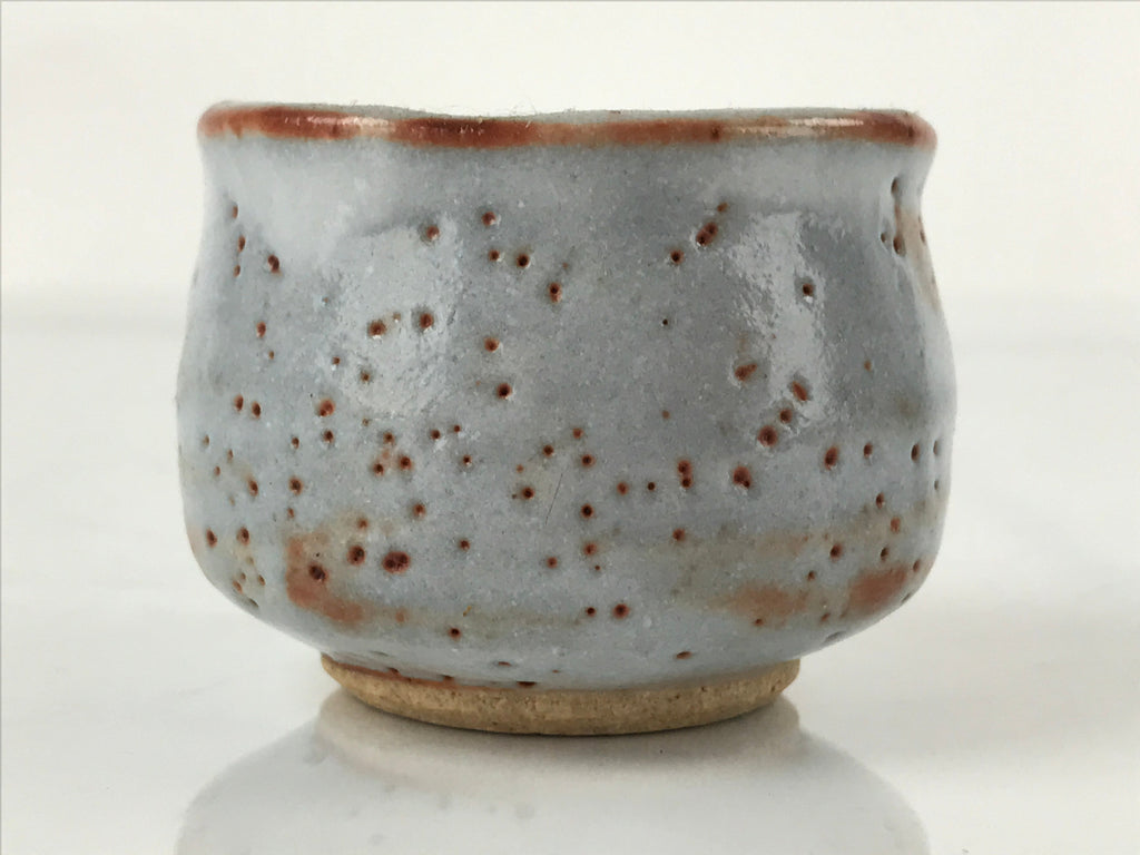 Japanese Ceramic Shino Ware Sake Cup Vtg Tsubomi Guinomi Light Blue White G160