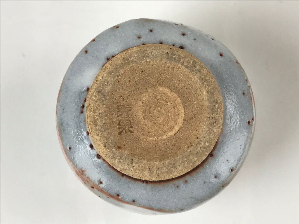 Japanese Ceramic Shino Ware Sake Cup Vtg Tsubomi Guinomi Light Blue White G160