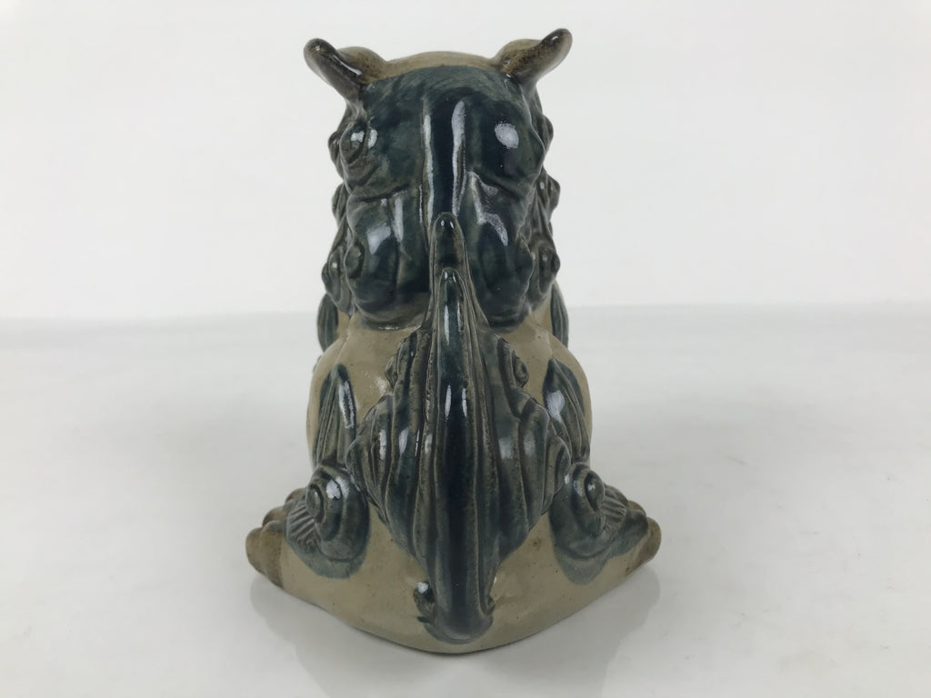 Japanese Ceramic Shishi Foo Lion Dog Statue Vtg Shisa Komainu Beige Blue ST84