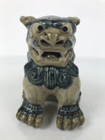 Japanese Ceramic Shishi Foo Lion Dog Statue Vtg Shisa Komainu Beige Blue ST85