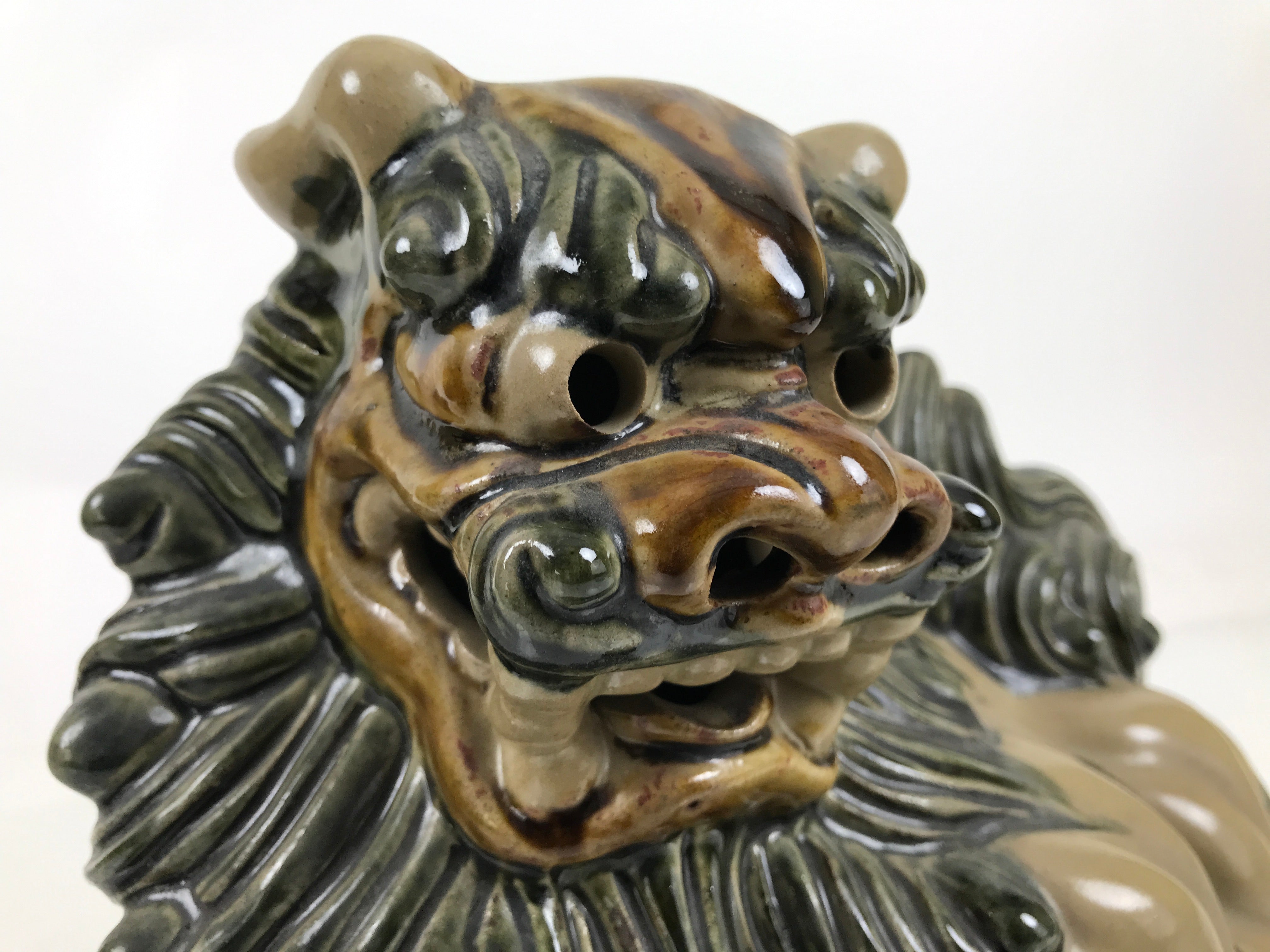 Japanese Ceramic Shishi Foo Lion Dog Statue Vtg Shisa Komainu Okimono Brown ST53