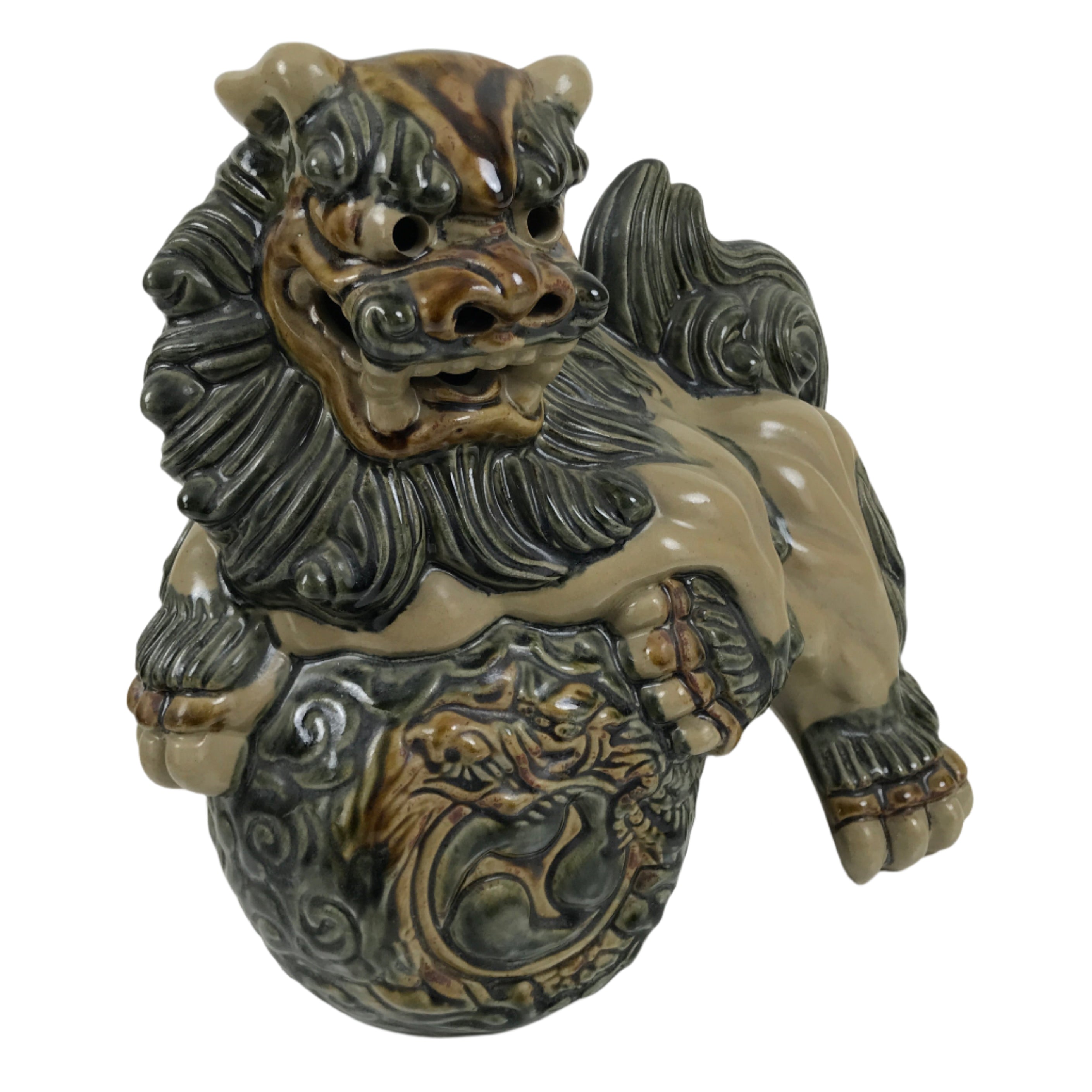 Japanese Ceramic Shishi Foo Lion Dog Statue Vtg Shisa Komainu Okimono Brown ST53