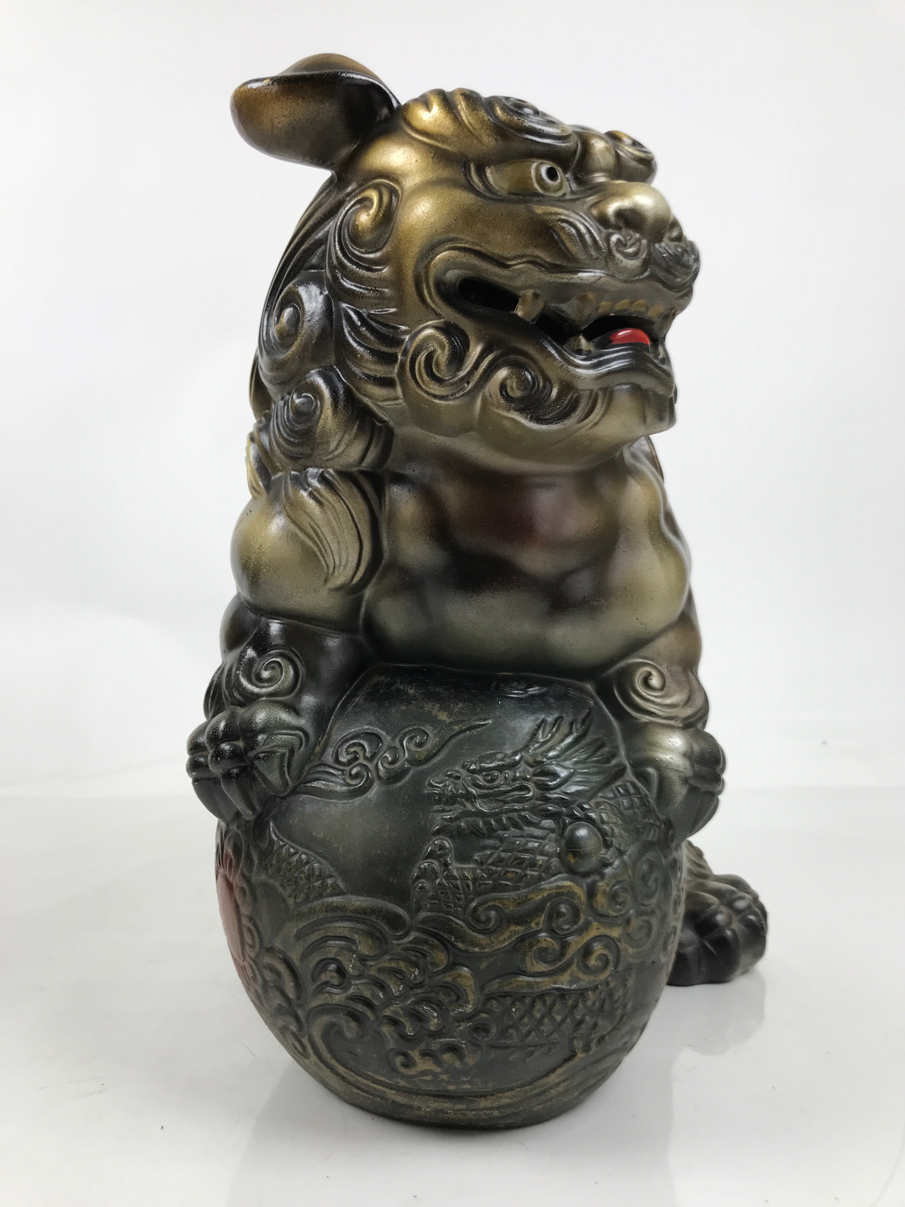 Japanese Ceramic Shishi Foo Lion Dog Statue Vtg Shisa Komainu Okimono Brown ST54