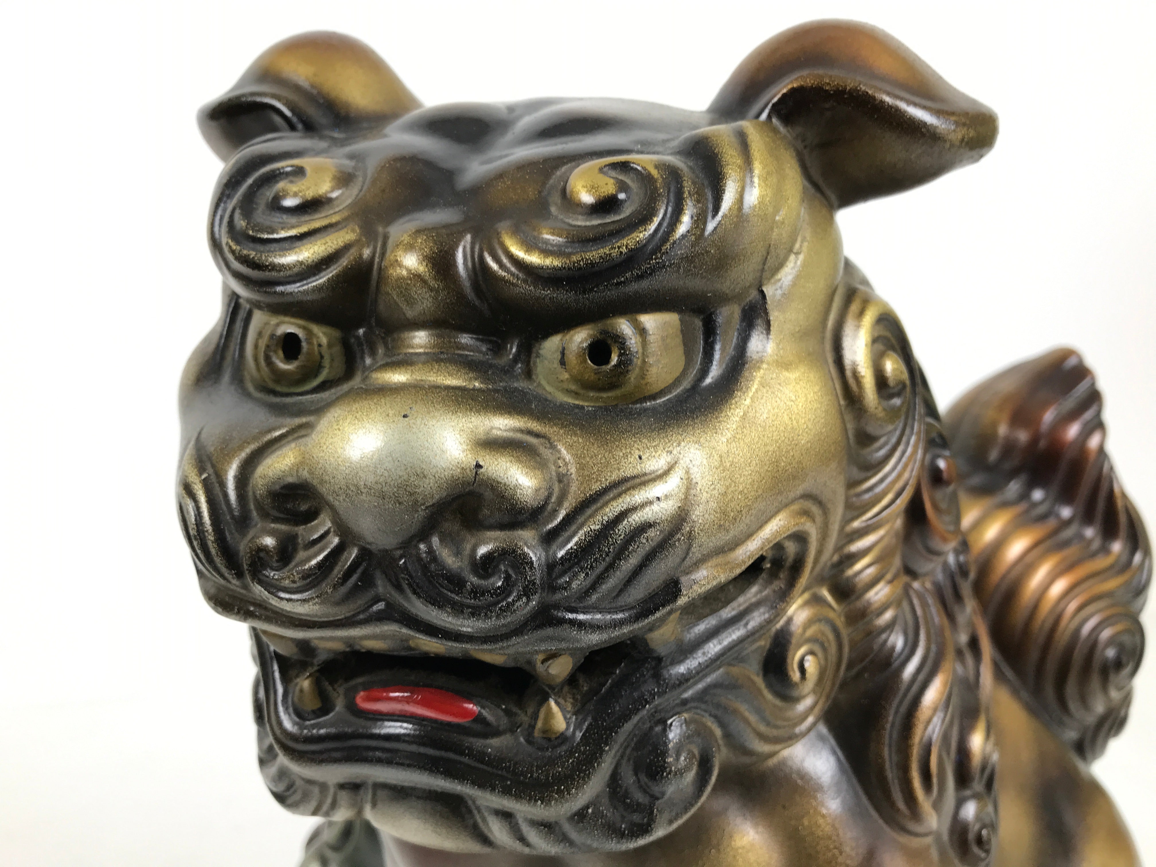 Japanese Ceramic Shishi Foo Lion Dog Statue Vtg Shisa Komainu Okimono Brown ST54