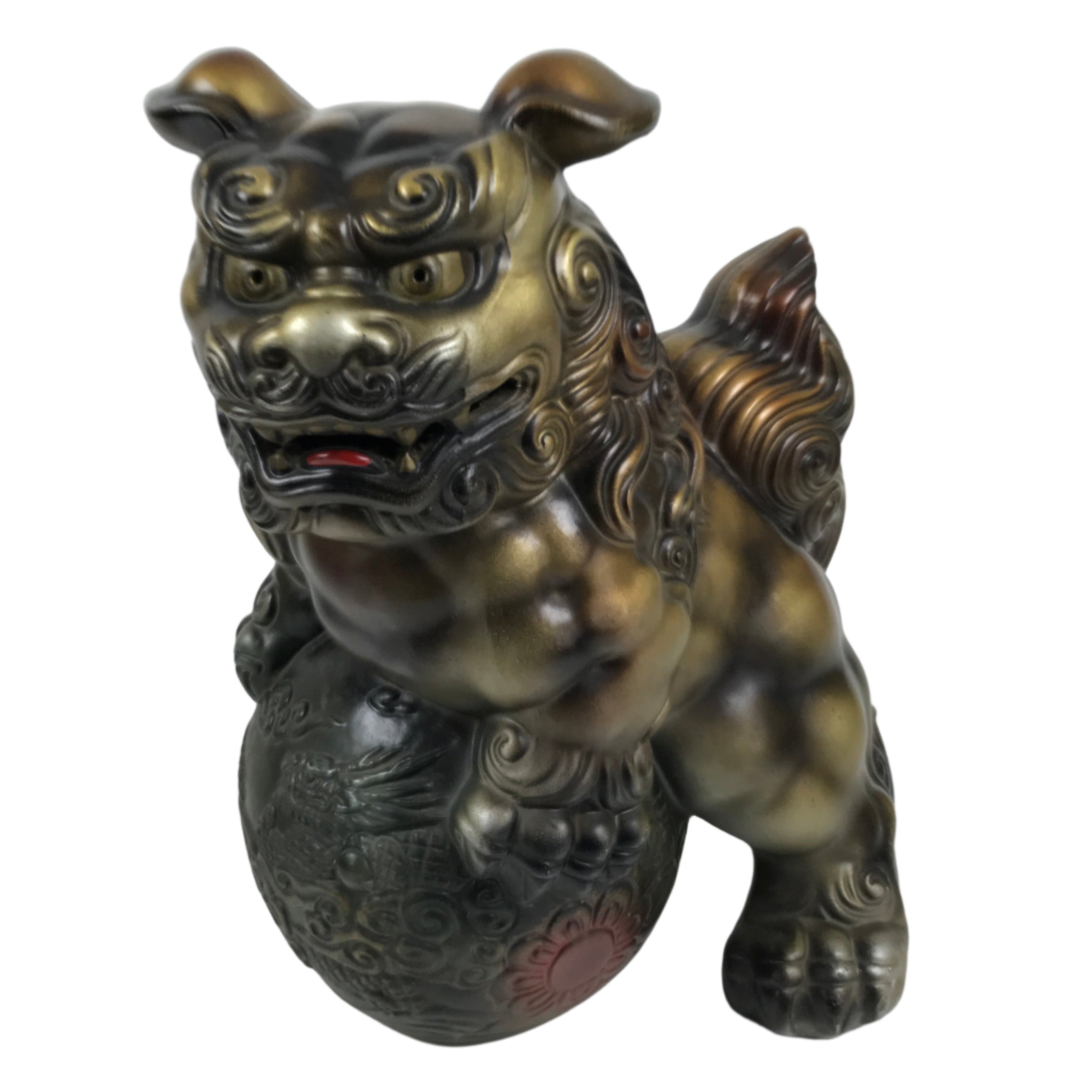 Japanese Ceramic Shishi Foo Lion Dog Statue Vtg Shisa Komainu Okimono Brown ST54