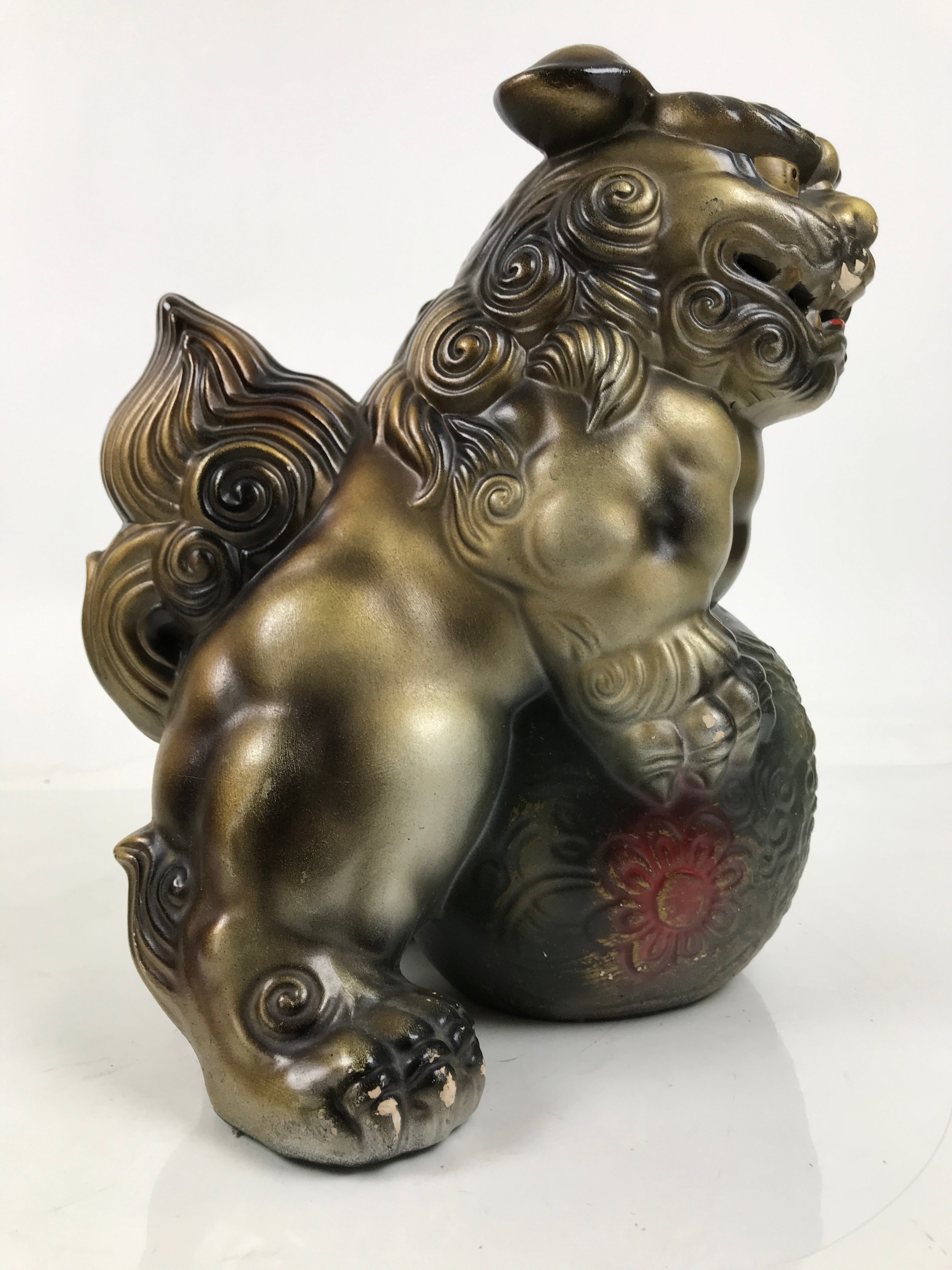 Japanese Ceramic Shishi Foo Lion Dog Statue Vtg Shisa Komainu Okimono Brown ST55
