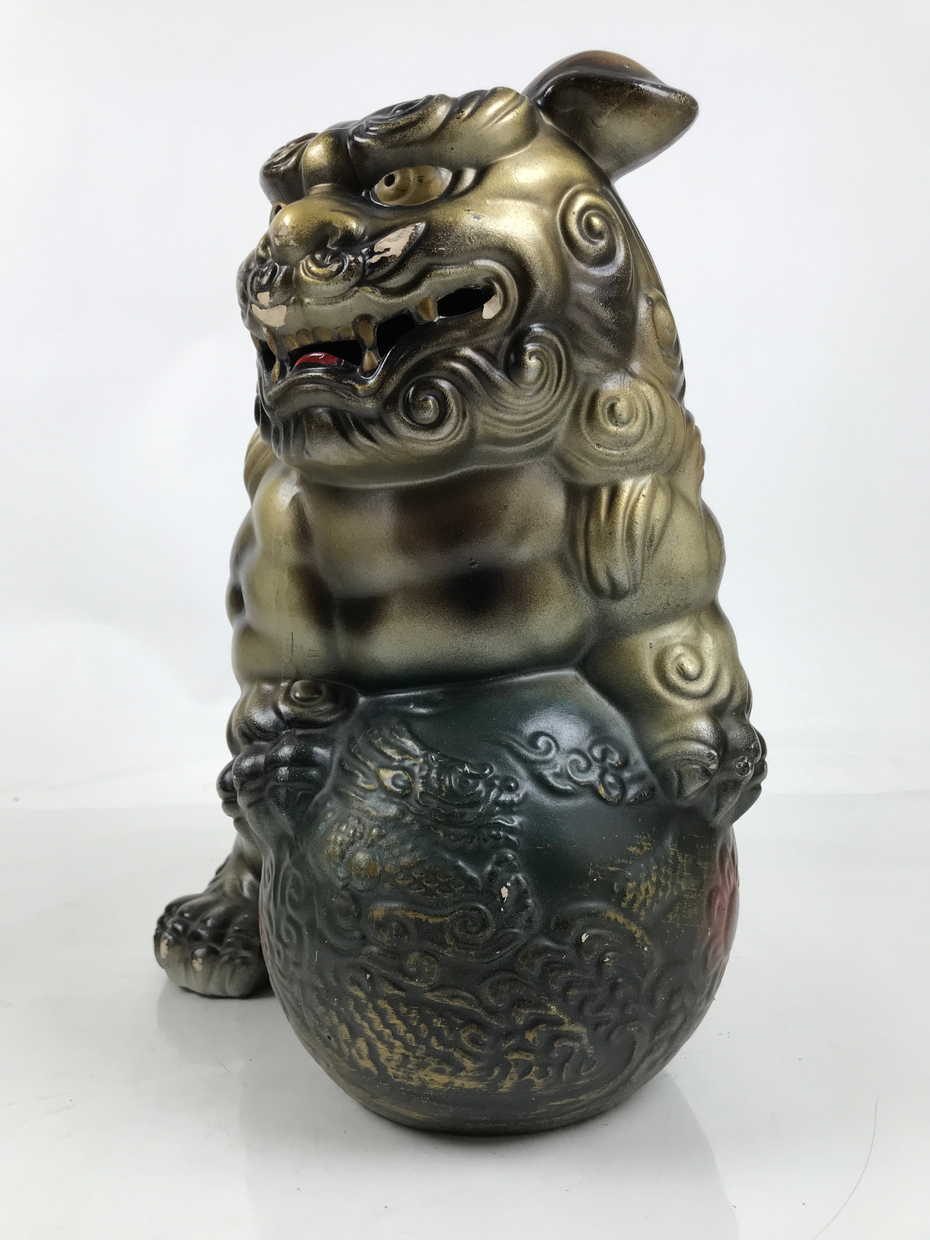Japanese Ceramic Shishi Foo Lion Dog Statue Vtg Shisa Komainu Okimono Brown ST55