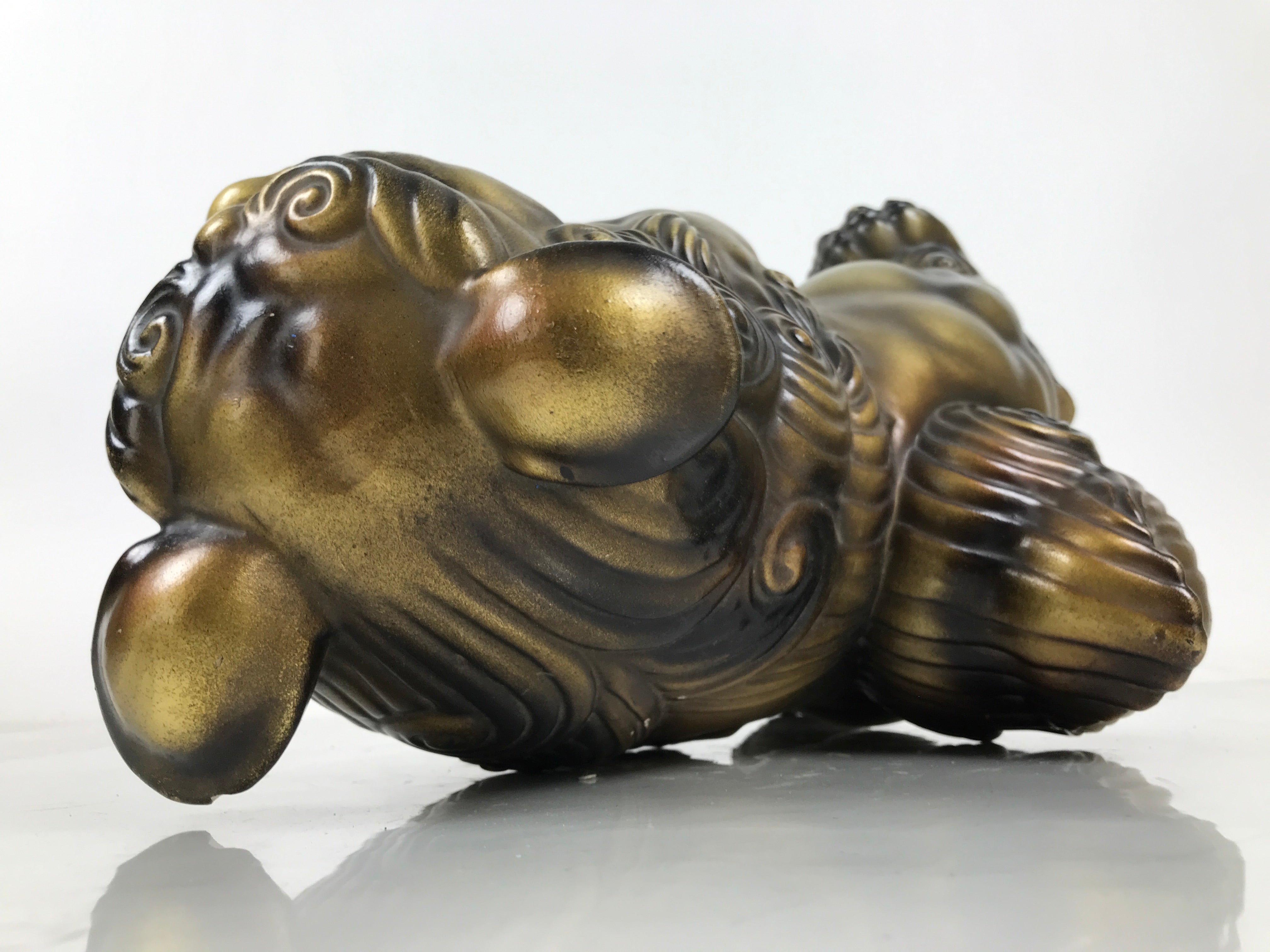 Japanese Ceramic Shishi Foo Lion Dog Statue Vtg Shisa Komainu Okimono Brown ST55