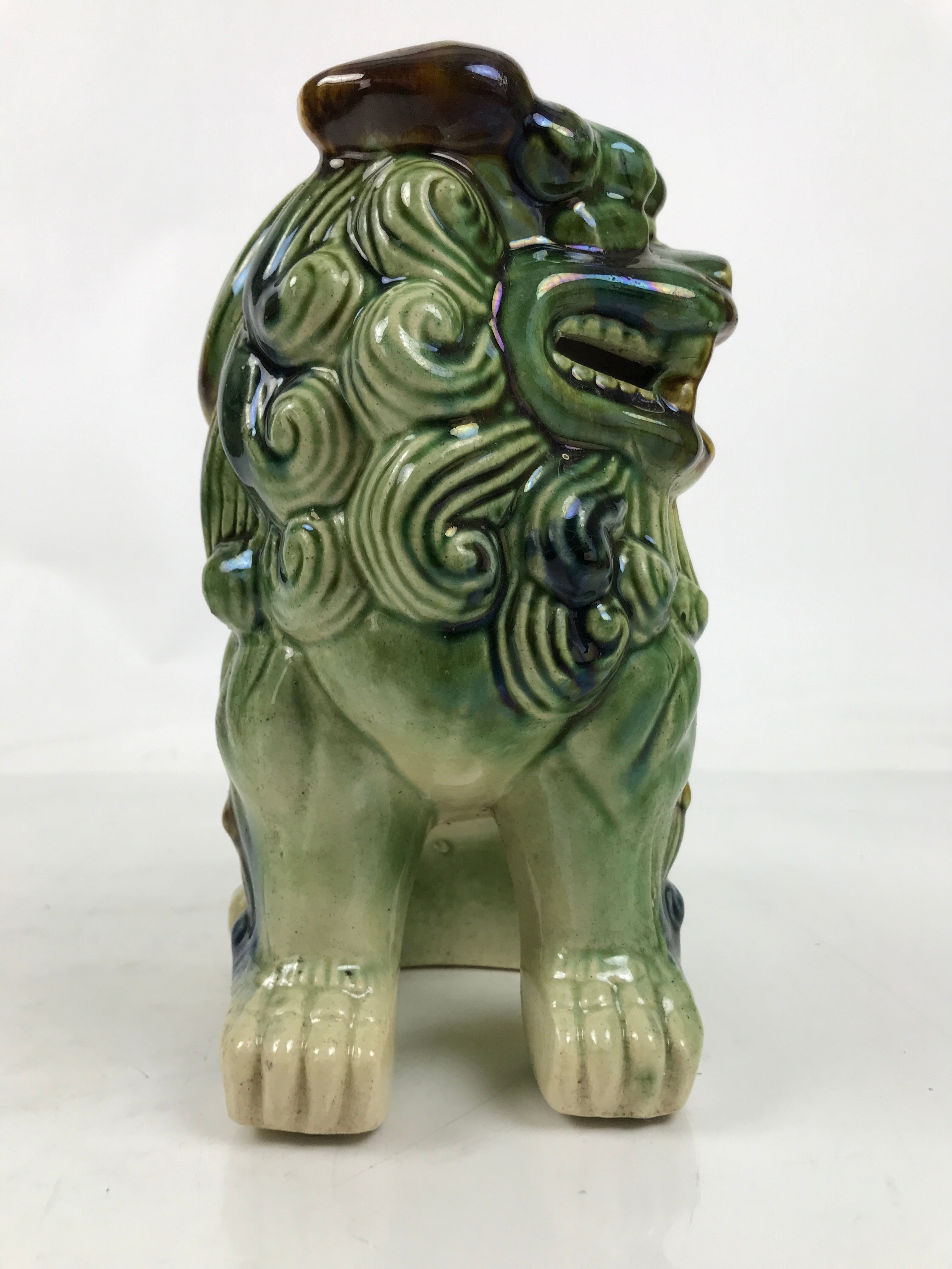 Japanese Ceramic Shishi Foo Lion Dog Statue Vtg Shisa Komainu Okimono Green ST52
