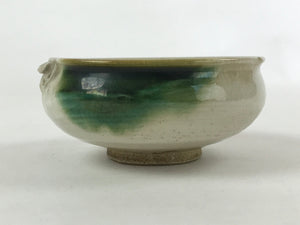 Japanese Ceramic Side Dish Bowl Vtg Nimono Beige Green Crackle Yakimono PY532