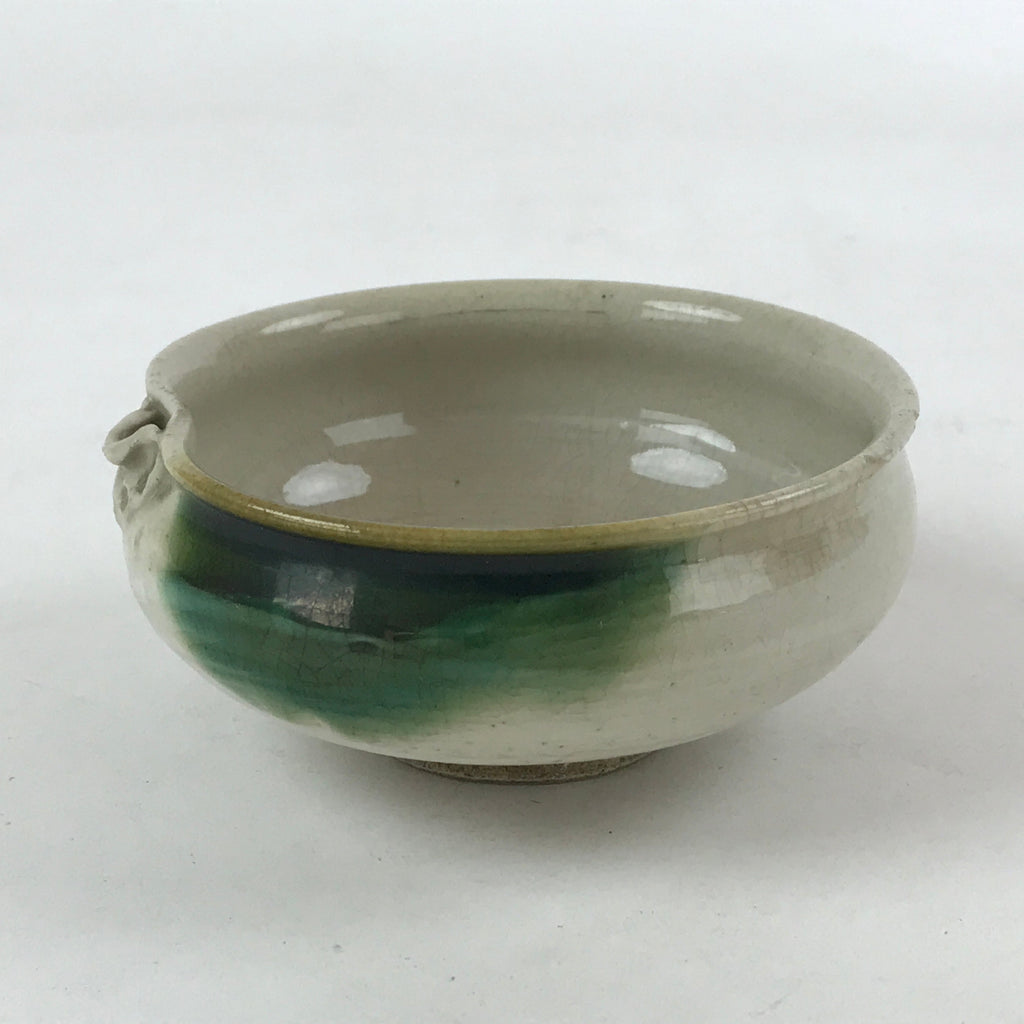 Japanese Ceramic Side Dish Bowl Vtg Nimono Beige Green Crackle Yakimono PY532