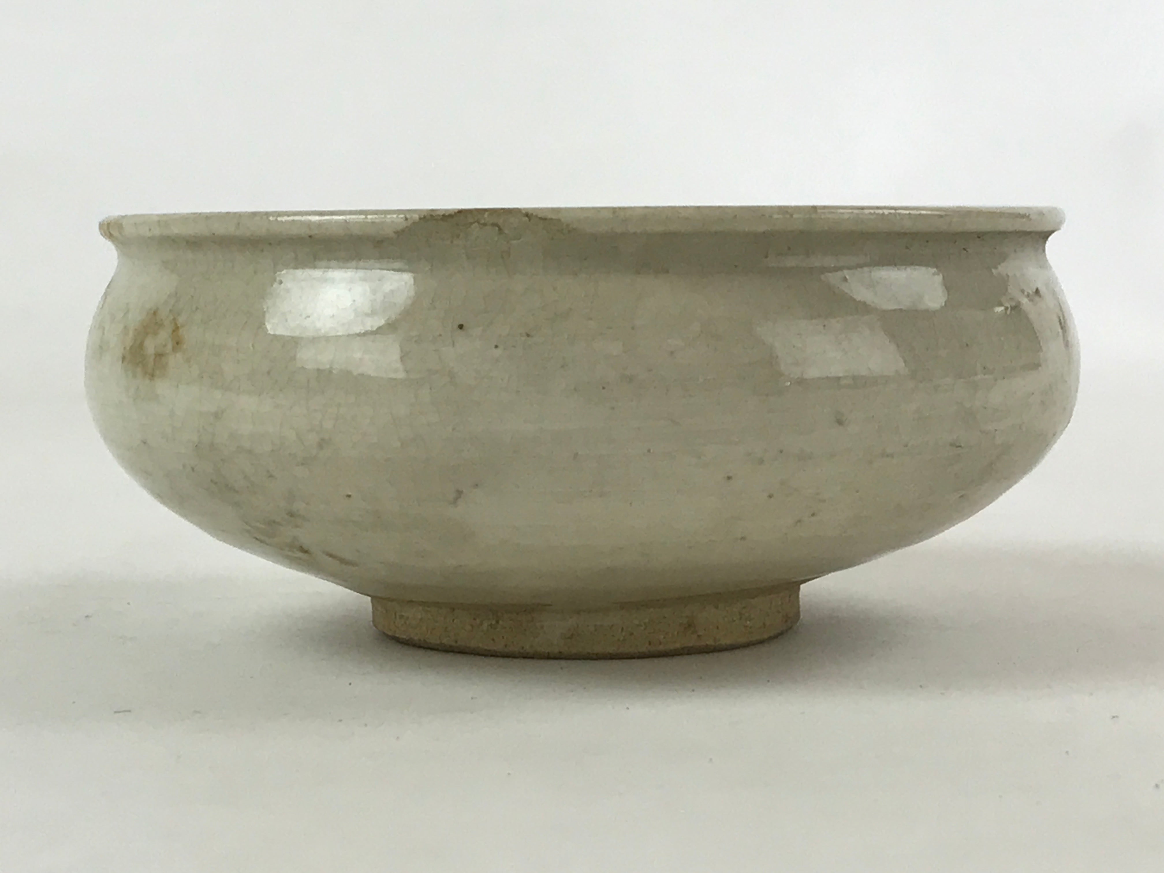 Japanese Ceramic Side Dish Bowl Vtg Nimono Beige Green Crackle Yakimono PY533