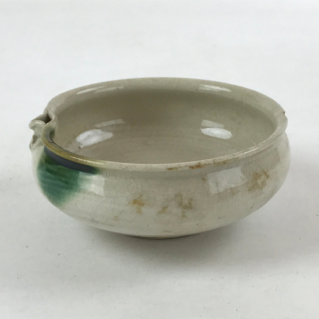 Japanese Ceramic Side Dish Bowl Vtg Nimono Beige Green Crackle Yakimono PY533