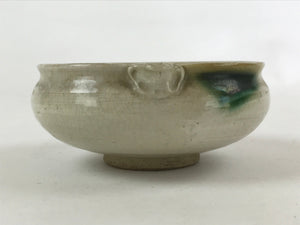 Japanese Ceramic Side Dish Bowl Vtg Nimono Beige Green Crackle Yakimono PY534