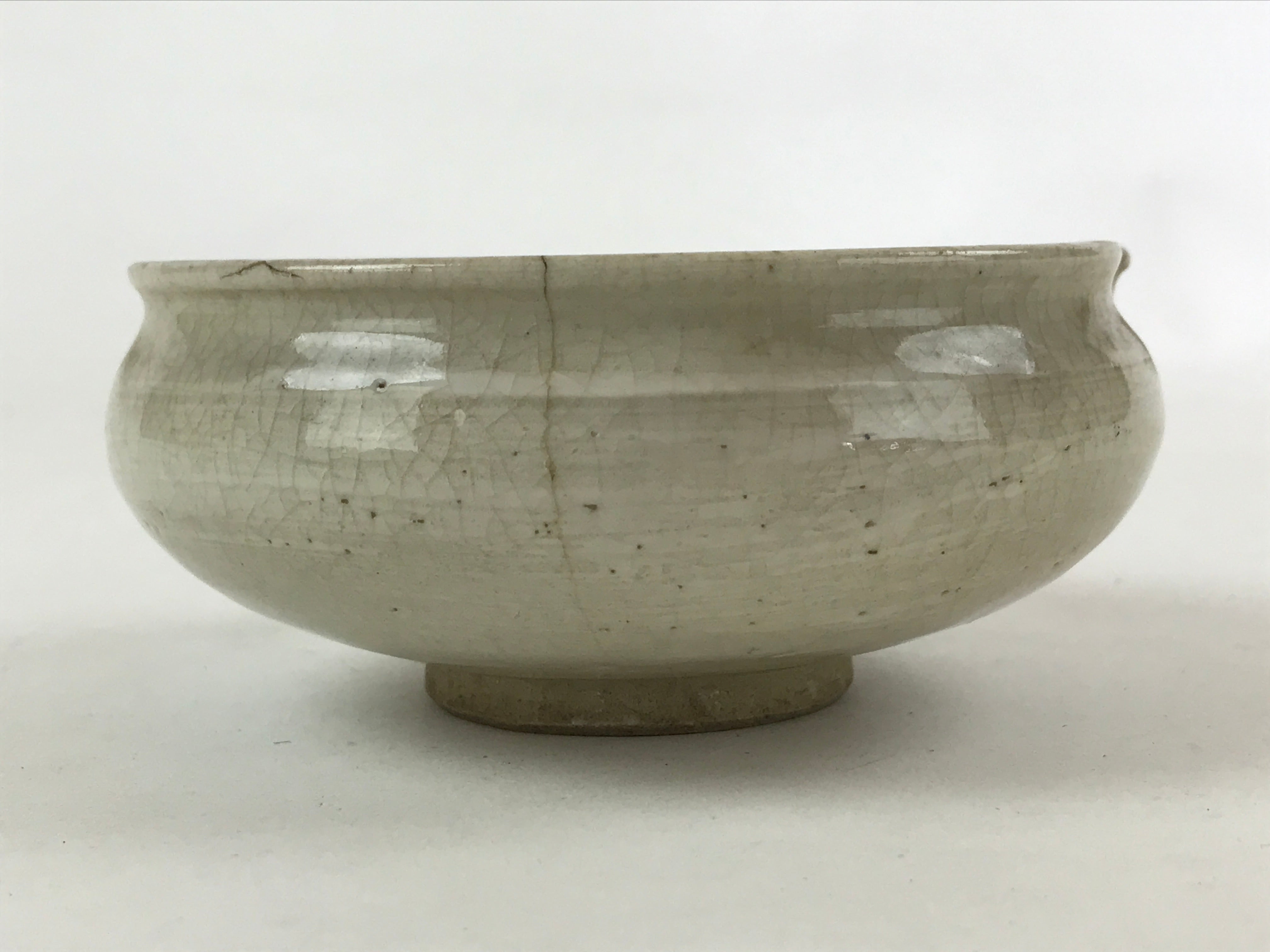 Japanese Ceramic Side Dish Bowl Vtg Nimono Beige Green Crackle Yakimono PY534