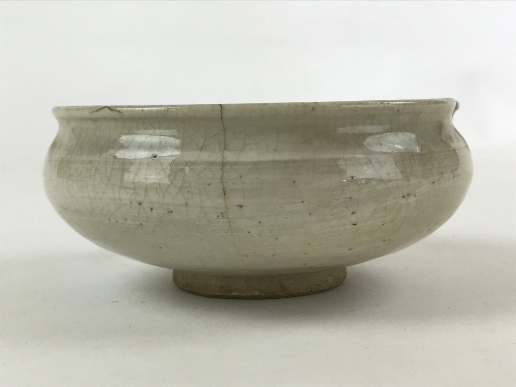Japanese Ceramic Side Dish Bowl Vtg Nimono Beige Green Crackle Yakimono PY534