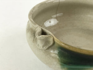 Japanese Ceramic Side Dish Bowl Vtg Nimono Beige Green Crackle Yakimono PY534