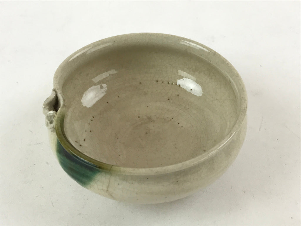 Japanese Ceramic Side Dish Bowl Vtg Nimono Beige Green Crackle Yakimono PY535