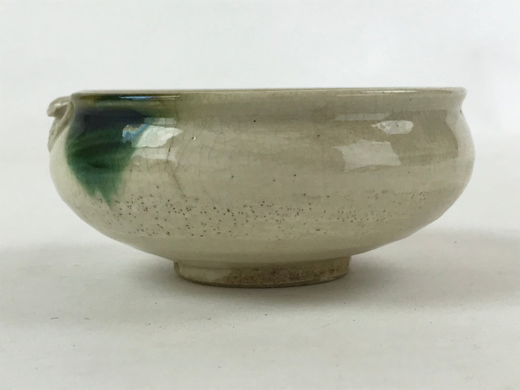 Japanese Ceramic Side Dish Bowl Vtg Nimono Beige Green Crackle Yakimono PY535