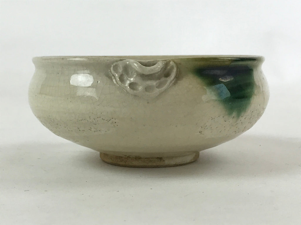 Japanese Ceramic Side Dish Bowl Vtg Nimono Beige Green Crackle Yakimono PY535