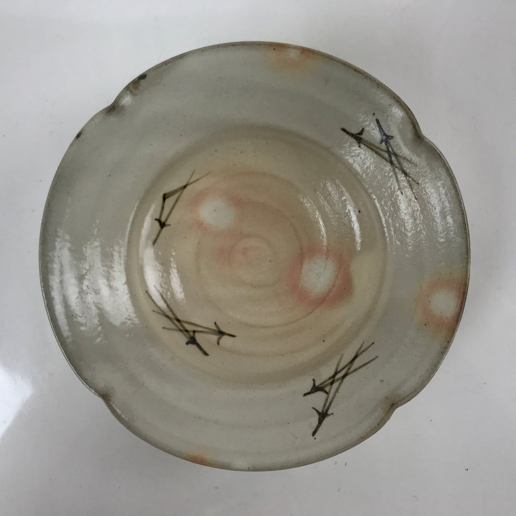 Japanese Ceramic Side Dish Bowl Vtg Pine Needles Design Beige Pink Pottery PY825