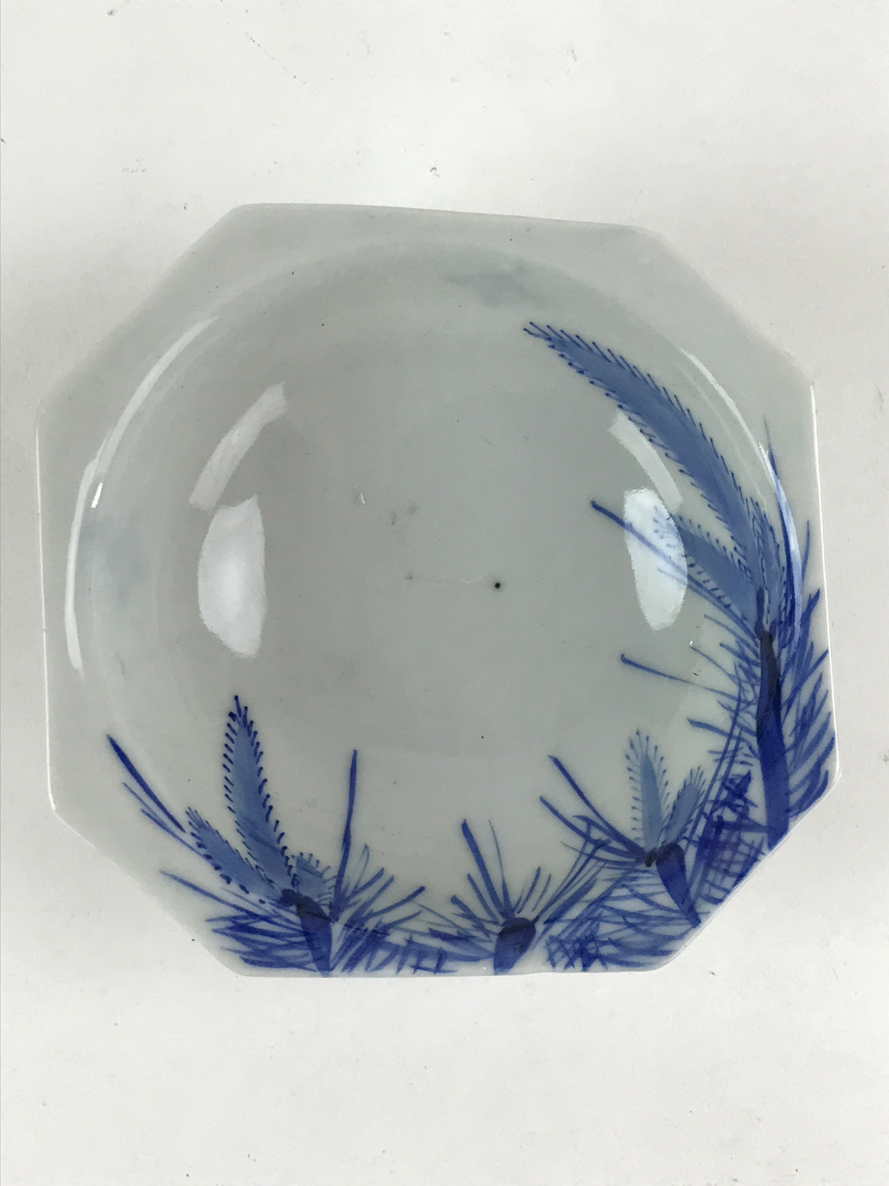 Japanese Ceramic Side Dish Plate Vtg Octagonal White Blue Bowl Yakimono PY482